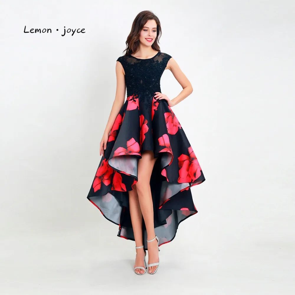 

Lemon joyce Prom Dresses New Arrival 2019 Cap Sleeve Flower Print Beading Appliques Evening Dress Party Dress Gowns Plus Size