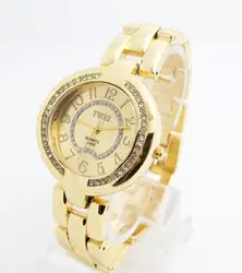 Лидер продаж золото и серебро Нержавеющая сталь часы Для женщин дамы кристалл платье Кварцевые наручные часы Relogio Feminino TW054