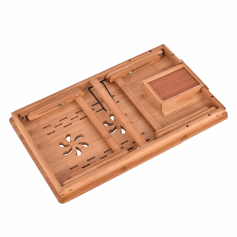 Goplus Portable Folding Laptop Table Bamboo Sofa Bed Office Laptop Stand Desk Computer Desk Adjustable Notebook Table HW55405