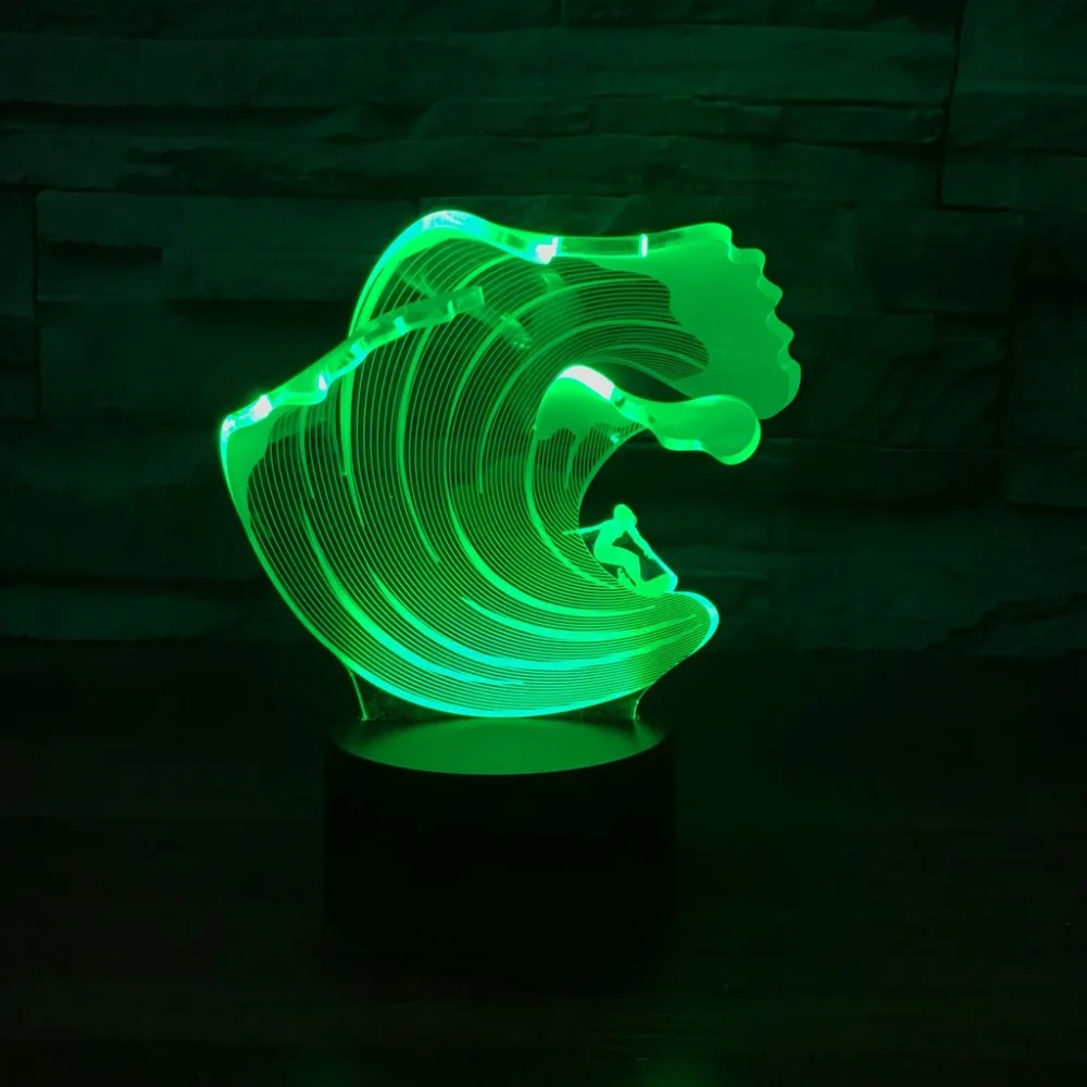 

7 Color Changing LED 3D Humongous Wave Modelling Table Lamp Kids Touch USB Surfing NightLight Sleep Lamparas Lighting Decor Gift