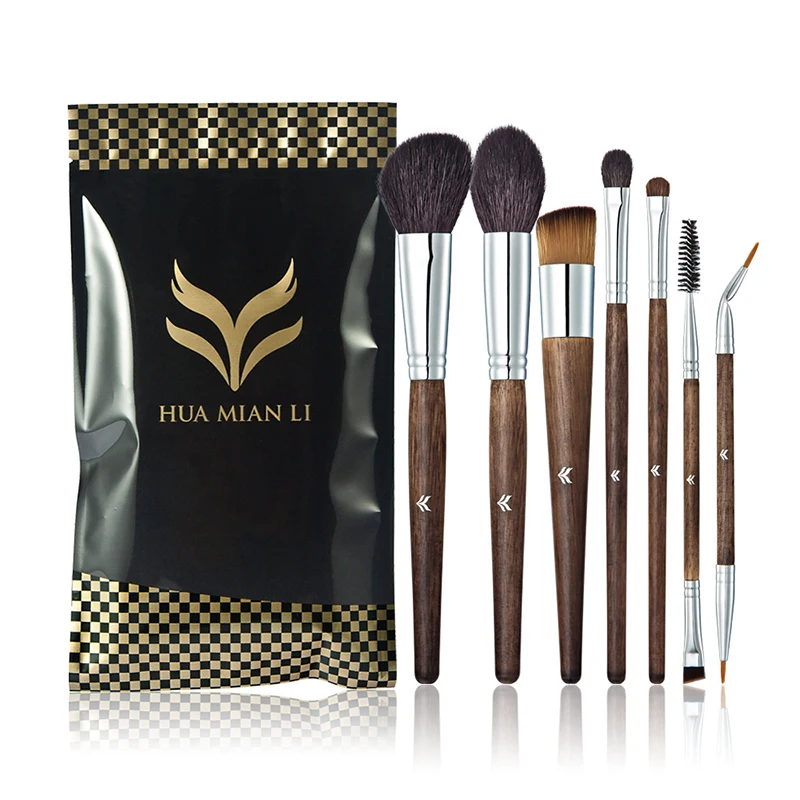 

Huamianli 7Pcs Makeup Brush Set Natural Super Soft Red Goat Hair Beauty Makeup Brushes Eyebrow Lip EyeLash Brush Cosmetic