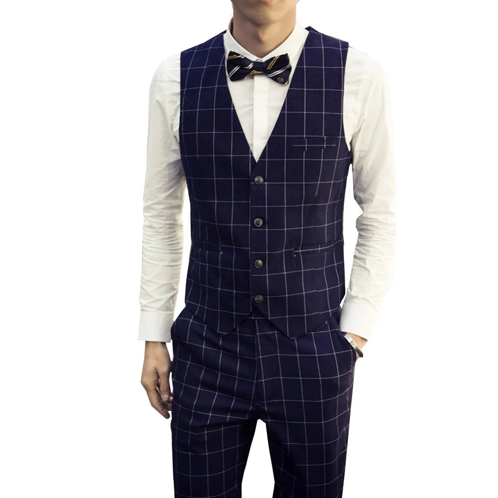 High end Men's Plaid Suit Vests Fashion Gentleman Business Casual