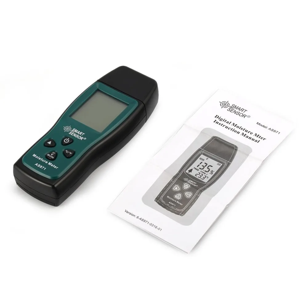 

SMART SENSOR AS971 Wood Moisture Meter Humidity Tester Timber Damp Detector Digital LCD Display Detector Range 2%-70%