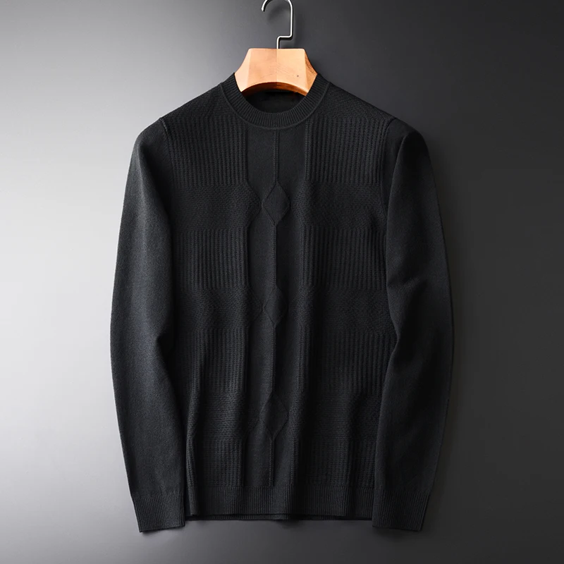 Minglu мужской свитер модный темно-зернистый жаккардовый черный круглый воротник свитера осень-зима пуловер Masculino мужские свитера