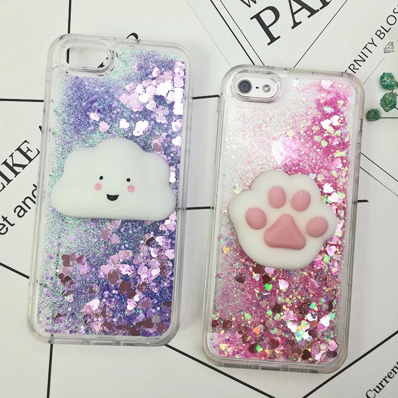 3D Squishy Cat Case For iPhone 5S SE 7 7 Plus Case Liquid Quicksand Glitter Silicone Case For iPhone 8 Plus Xs Xr 6s Cover Coque