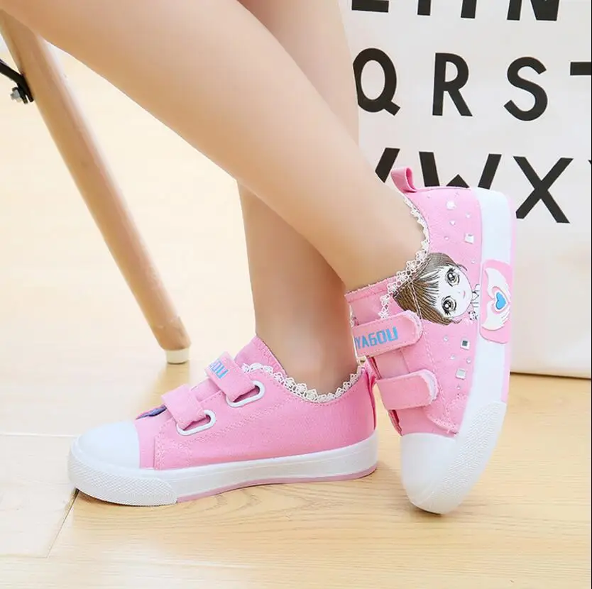 Детская парусиновая обувь для малышей; повседневная спортивная модная обувь принцессы для девочек; Детские кроссовки; размеры 21-38