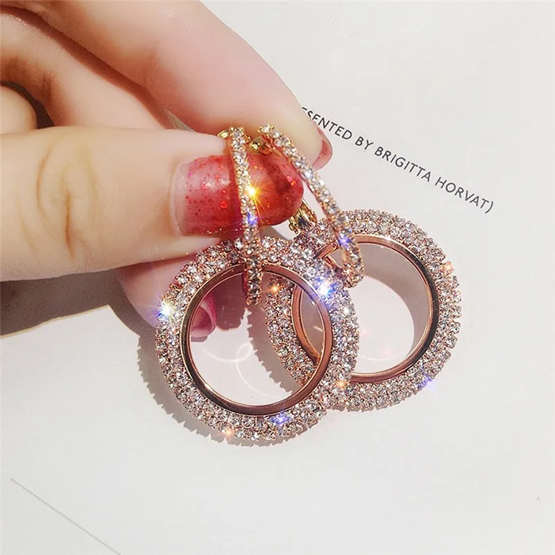 

2019 New Fashion Luxury Round Earrings Women Silver Gold Rosegold Glitter Mujer Brinco Girl New Boucle D'oreille Femme A25#