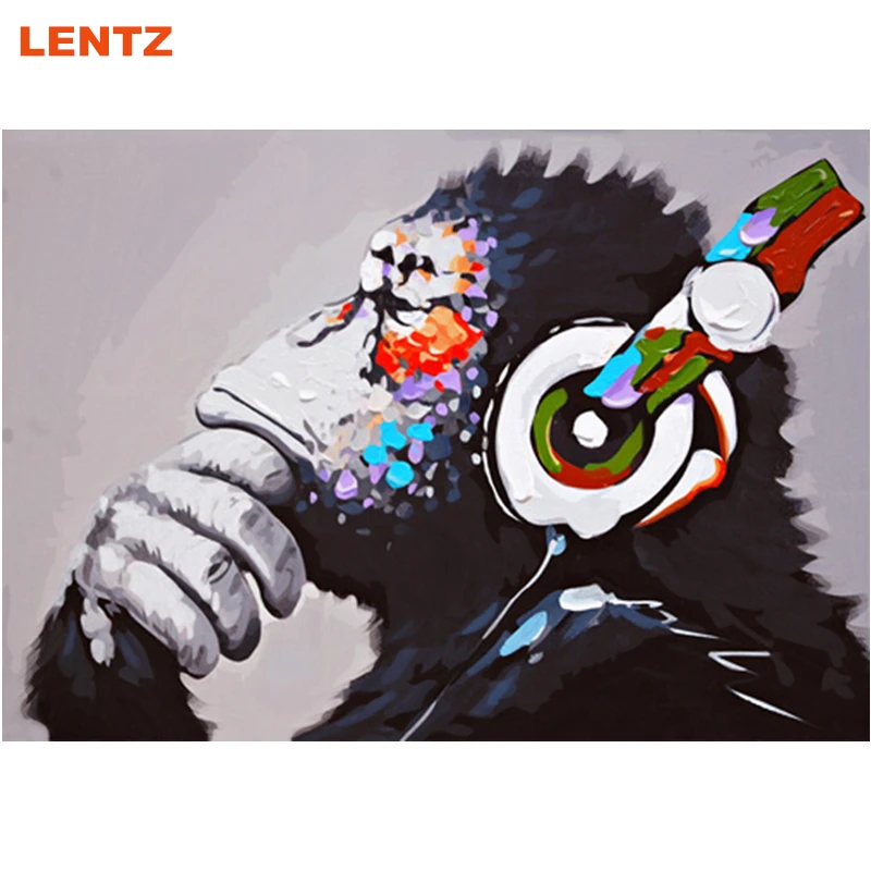 Картина маслом обезьяна в наушниках