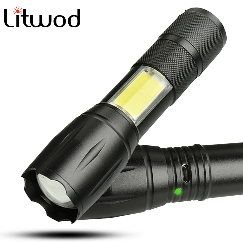 Litwod z20 103 Micro USB порт перезаряжаемый светодиодный фонарик Фонарь XML T6 COB 5000LM 4 режима