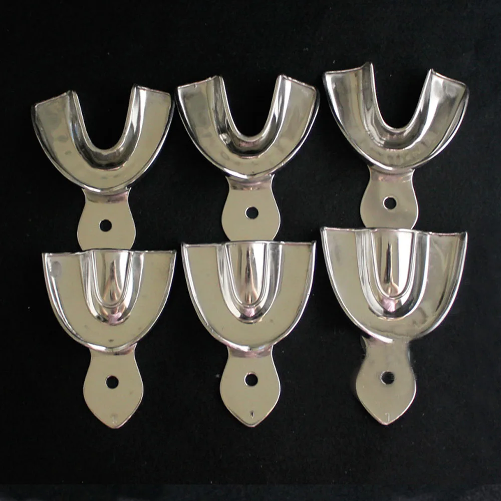 

6 Pcs Dental Impression Tray Stainless steel dental tray with no hole denture instruments
