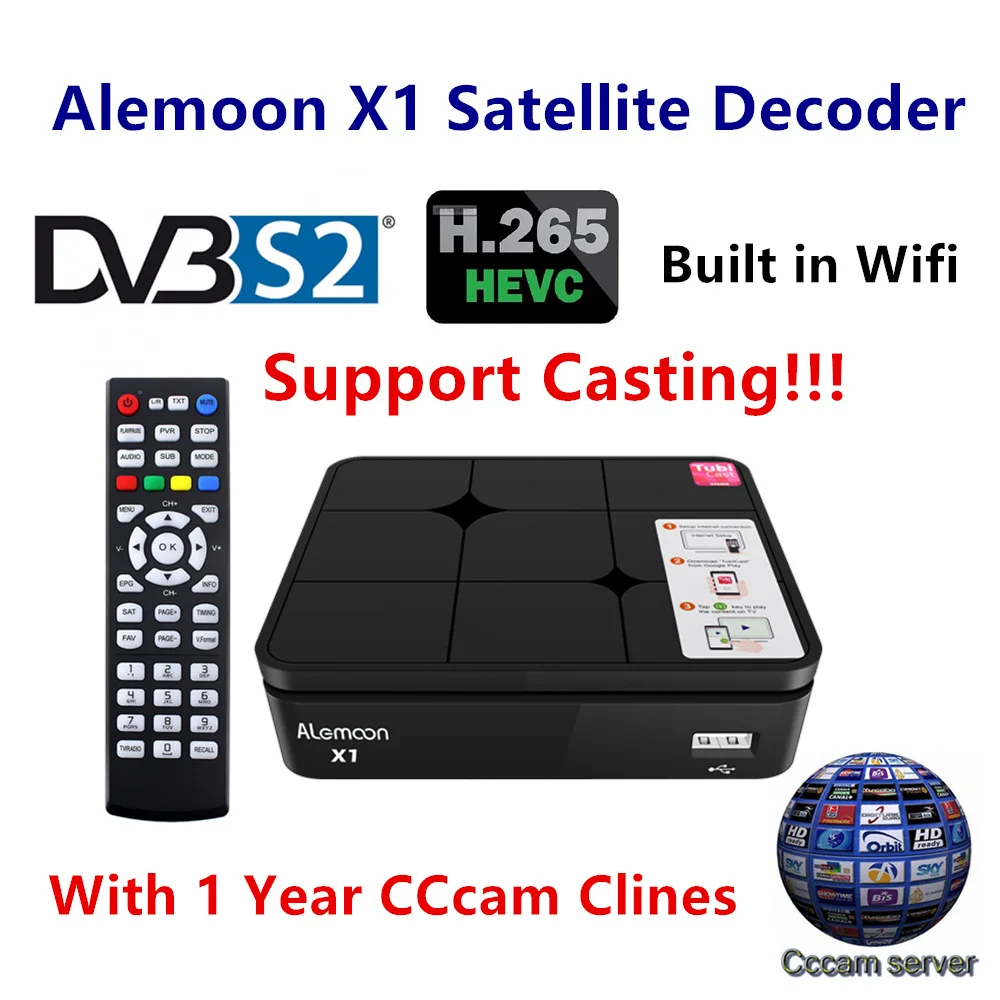 

ALEMOON X1 DVB-S2 Smart Satellite Receiver HD Casting H.265+1 year 4 clines CCcam best for Spain Italy Polish German Set Top Box