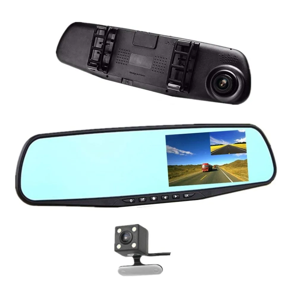 4," lcd HD 1080P автомобильная видеокамера для вождения с двойным объективом для автомобилей, переднее зеркало заднего вида, видеорегистратор с широким углом обзора 170
