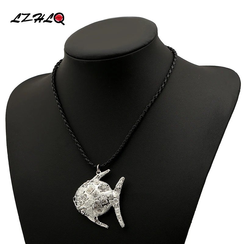 

LZHLQ Necklace Alloy Sea Fish Statement Necklaces Pendants Vintage Rope Chain Necklace Women Accessories wholesale Jewelry