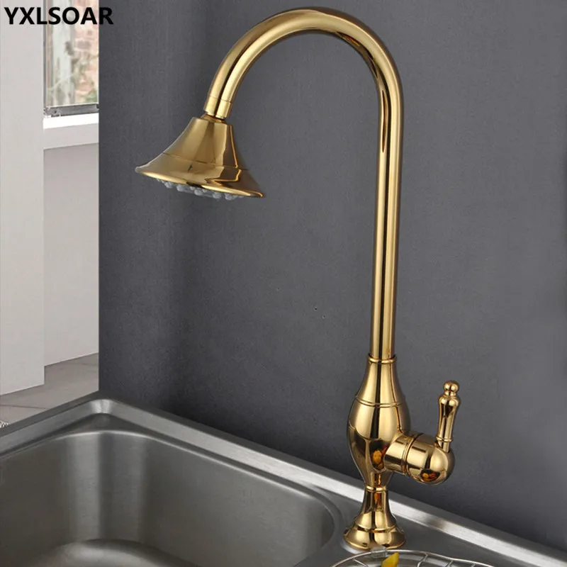 Kitchen Sink Faucets Brass Kitchen Mixer Tap Single Handle Hot & Cold Kitchen Crane Gold/Chrome Rotating Deck Mounted Faucet Kitchen Sink Faucets Brass Kitchen Mixer Tap Single Handle Hot & Cold Kitchen Crane Gold/Chrome Rotating Deck Mounted Faucet