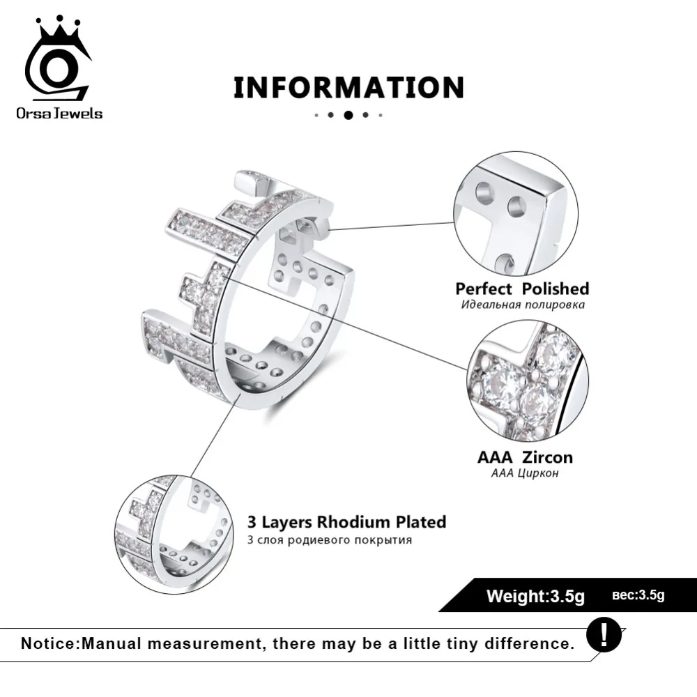 ORSA JEWELS Men Rings Irregular Original Pattern AAA CZ Ring Women Unique Vintage New Year Party Silver Color Jewelry OR173