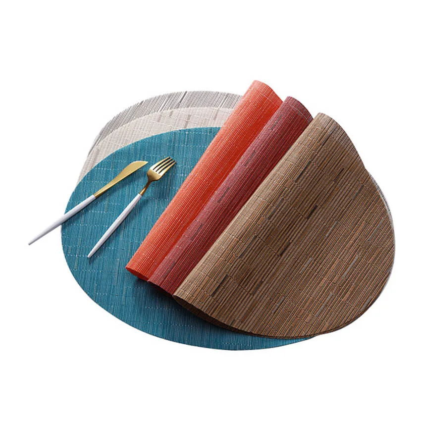  Bamboo Grain Painting Placemats Oval Table Mat Cup Bar Mat Kitchen Accessories PVC Adiabatic Can Be