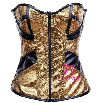 

Slimming Body Shaper Ladies Zipper Gold Corset Top Sexy PVC Corsettes Corselet Women Push Up Overbust Corsets And Bustiers S-XXL