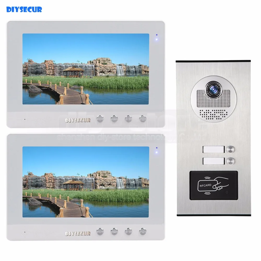 DIYSECUR 10\ Apartment Video Intercom Doorbell Video Door Phone System IR Camera Build-in RFID Reader For 2 Families DIYSECUR 10\ Apartment Video Intercom Doorbell Video Door Phone System IR Camera Build-in RFID Reader For 2 Families