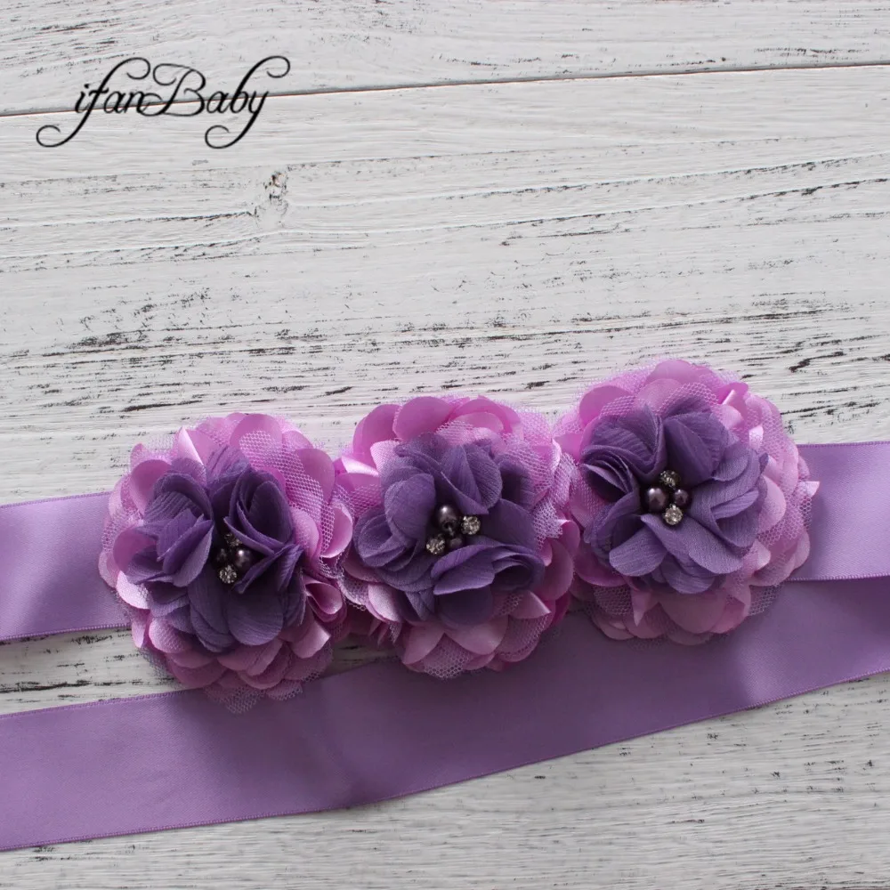Fashion rhinestone Pattern satin fabric flower Belt girl sash waist belt