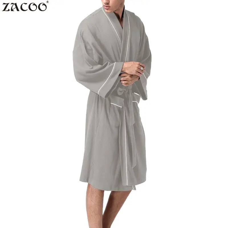 Mens Shawl-Collar Coral Flannel Bath Robe Winter Autumn Casual Nightgown Long Bathrobe Men Sleepwear Robes