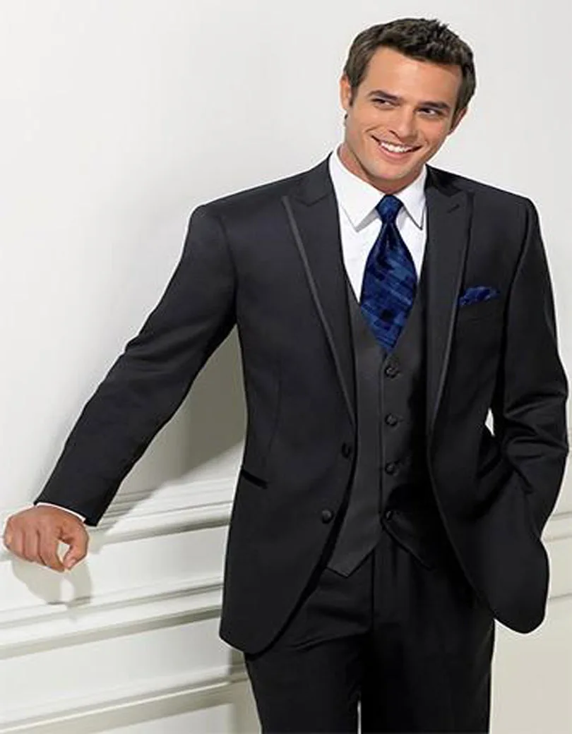 2019 Black Tuxedo Groom Wear Groomsmen Costume Two Buttons