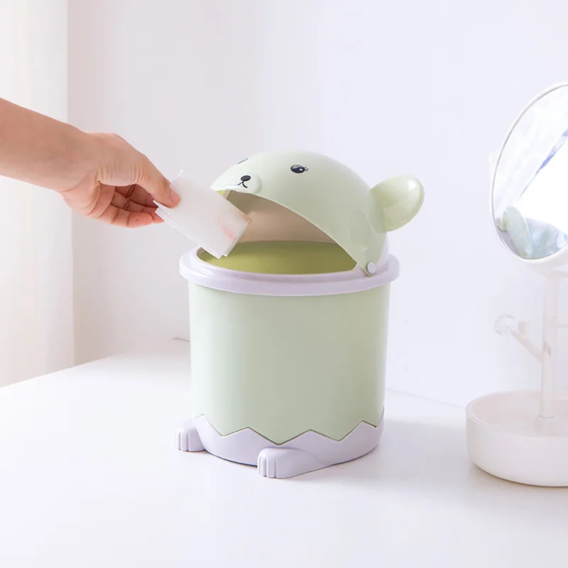 

Creative Cute Mini Flip Plastic Trash Can Desktop Trash Garbage Cans Home Living Room Coffee Table with Lid Small Paper Basket