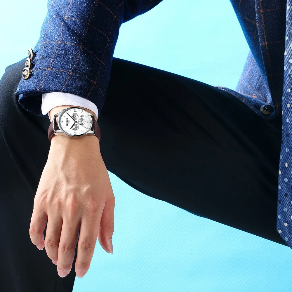 Montre Homme Marque De Luxe NIBOSI 2018 Men Watch Brand Luxury Leather Watch Men Waterproof With Moon Phase Blue Man Clock Saat  (4)
