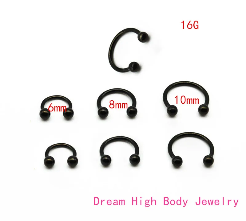 

Black Horseshoe 316L Surgical Steel Nostril Nose Ring circular piercing ball Body Jewelry Rings CBR ring earring16G 6MM 8MM 10MM