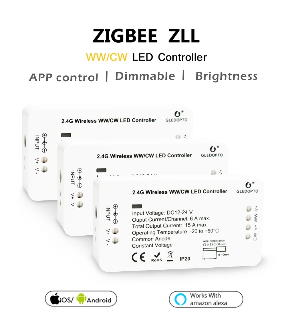 G светодиодный OPTO ZIGBEE звено, светлый zll WW/CW Светодиодный контроллер полосы Диммер smart приложение управления работать с amazon echo плюс и много