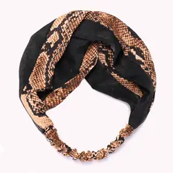Корейский Python Printed повязка на голову из эластичной ткани для Для женщин Эластичный Тюрбан модные аксессуары для волос витой Hairband