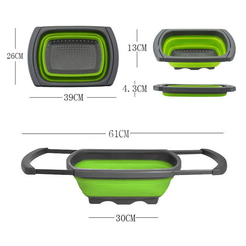 Складная корзина для мытья фруктов и овощей, кухонный дуршлаг, складная раковина, Регулируемый силиконовый фильтр, гаджет для домашнего слива