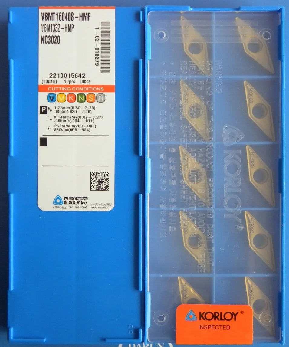 KORLOY Insert VBMT160408 HMP NC3020 Carbide Turning Cutters Insert