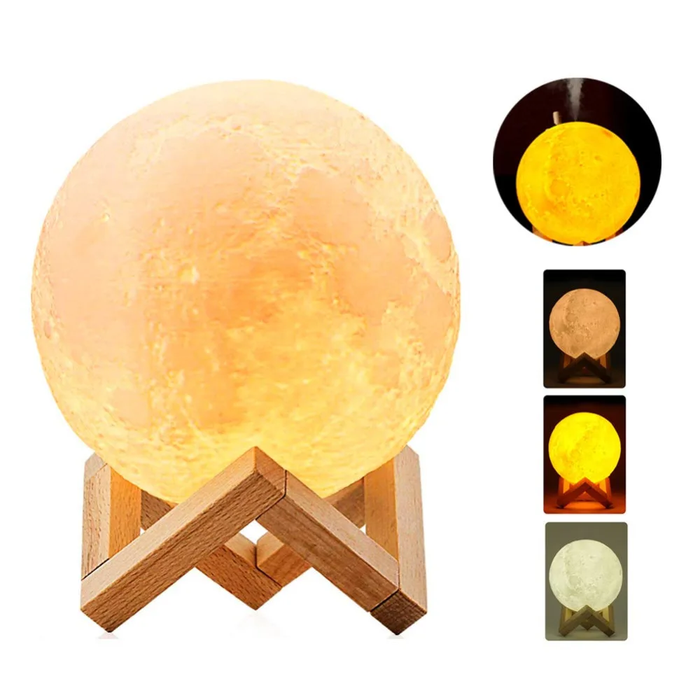 

3D Printing Full Moon Lamp LED Lunar 3 Colors Night Light 880ml Air Humidifier Mist Purifier with USB Gift with Wooden Holder