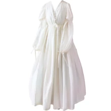 Vintage Sexy ropa de dormir mujer algodón camisón medieval blanco cuello pico reina vestido de noche Lolita princesa hogar vestido