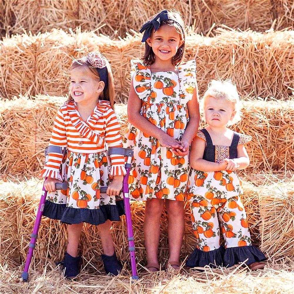 

2019 Toddler Baby Girls Halloween Clothes Sister Matching Outfits Ruffles Toddler Jumpsuit Long Sleeve Dress Children Clothing
