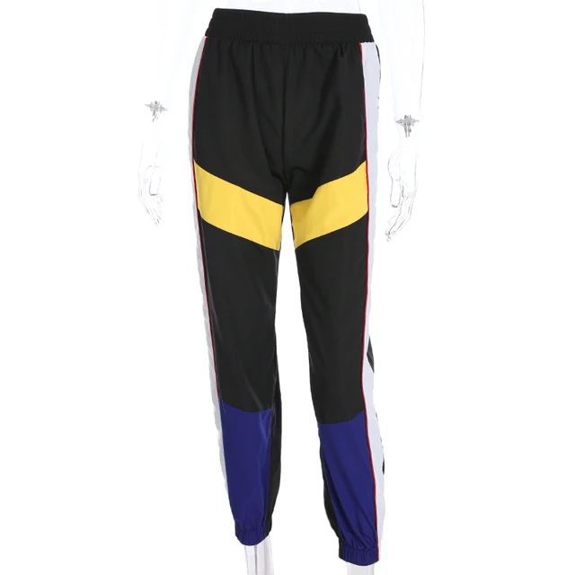 Weekeep kobiety Wysoka talia patchwork spodnie czarny ołówek spodnie Streetwear Cargo Spodnie luźne spodnie Jogger kobiety 2019 Spodnie dresowe -