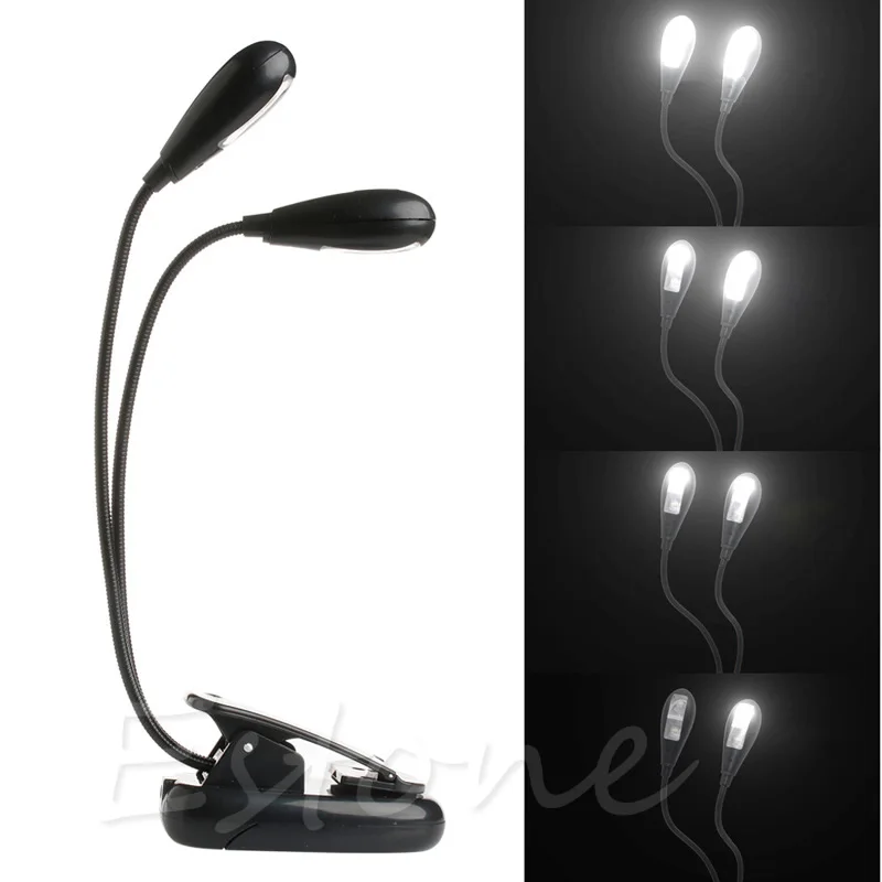 

2 Dual Flexible Arms 4 LED Clip-on Lamp for Piano Music Stand Book Reading Light Tu APR12