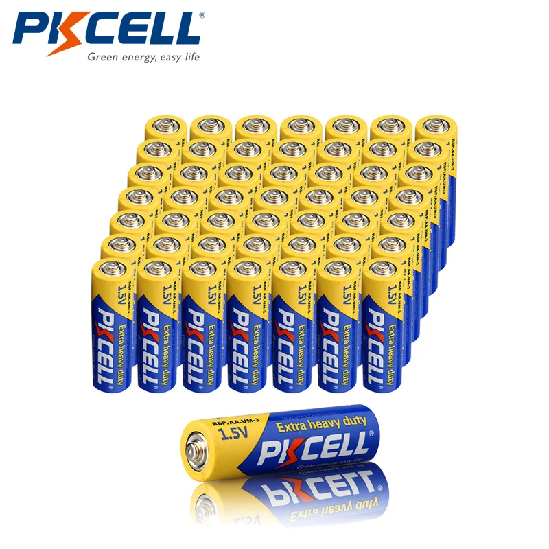 PKCELL pilas de carbono y Zinc AA, pilas secas de un solo uso, 1,5 V,  superresistentes, R6P, 50 Uds.|dry battery|heavy duty batterybattery a -  AliExpress