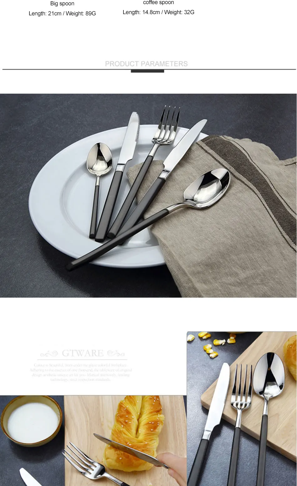 Silver Plating Black Handle Dinnerware Set 304 Stainless Steel Knife Fork Tableware Set Cutlery Dinner Feast Western Food Sets (5)