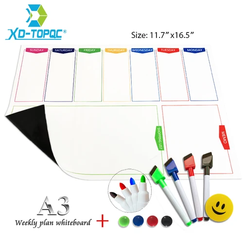 Weekly Plan Whiteboard A3 Message Board 29.7*42cm Magnetic Flexible Kids Drawing White Fridge Magnet Refrigerator Bulletin Board Karachi