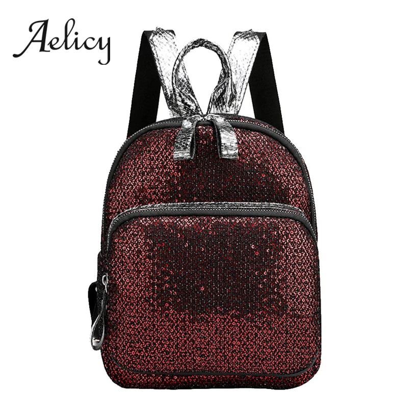 

Aelicy Sequin + Nylon Small Backpack Women Quality PU Leather Students School Bag Travel hiking Fashion Casual Lady Knapsack