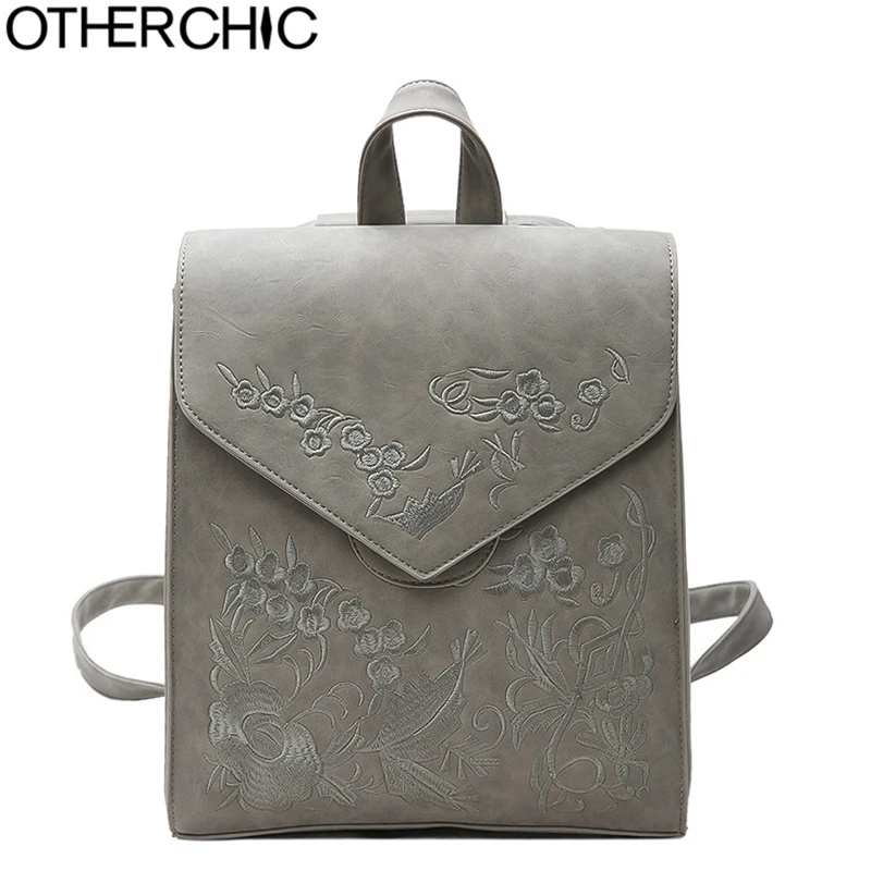 OTHERCHIC высокое качество вышивка для женщин Рюкзак серый школьные ранцы подростков