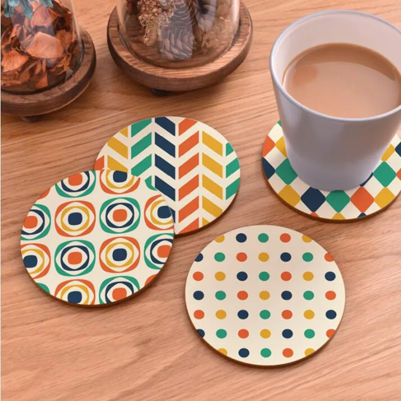 1pcs Quality Round Wood Coaster Cup Stand Non-slip heat proof coffee drink Coasters Mat Pad Printing 2