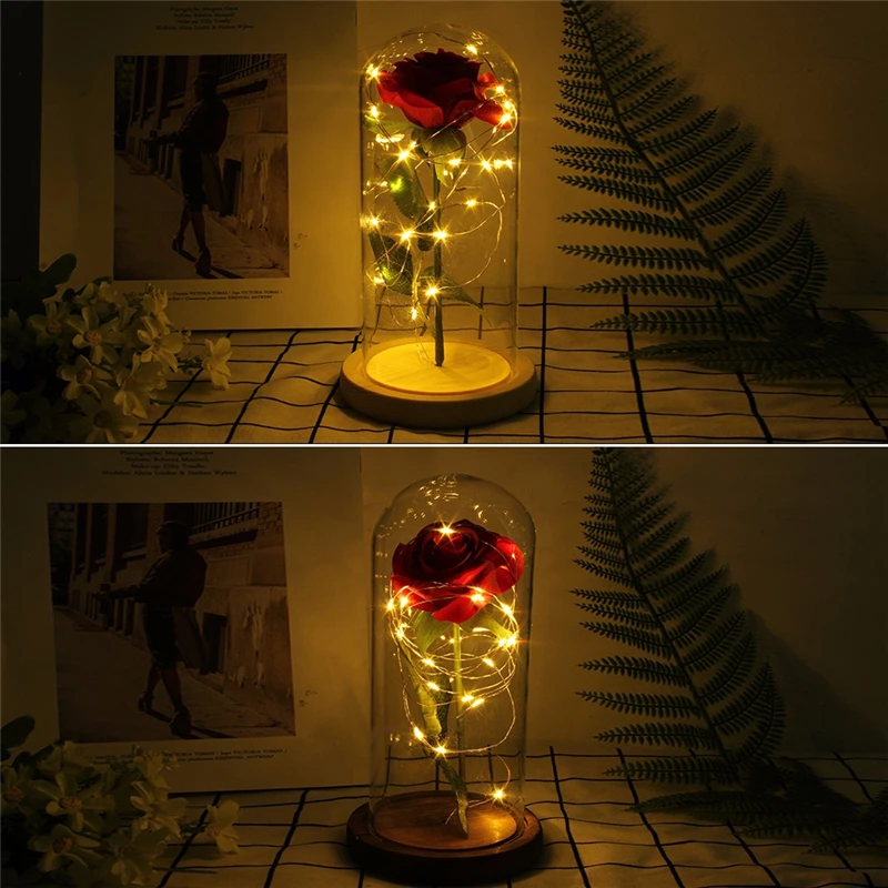 

LED Beauty Rose and Beast Battery Powered Red Flower String Light Desk Lamp Romantic Valentine's Day Birthday Gift Decoration