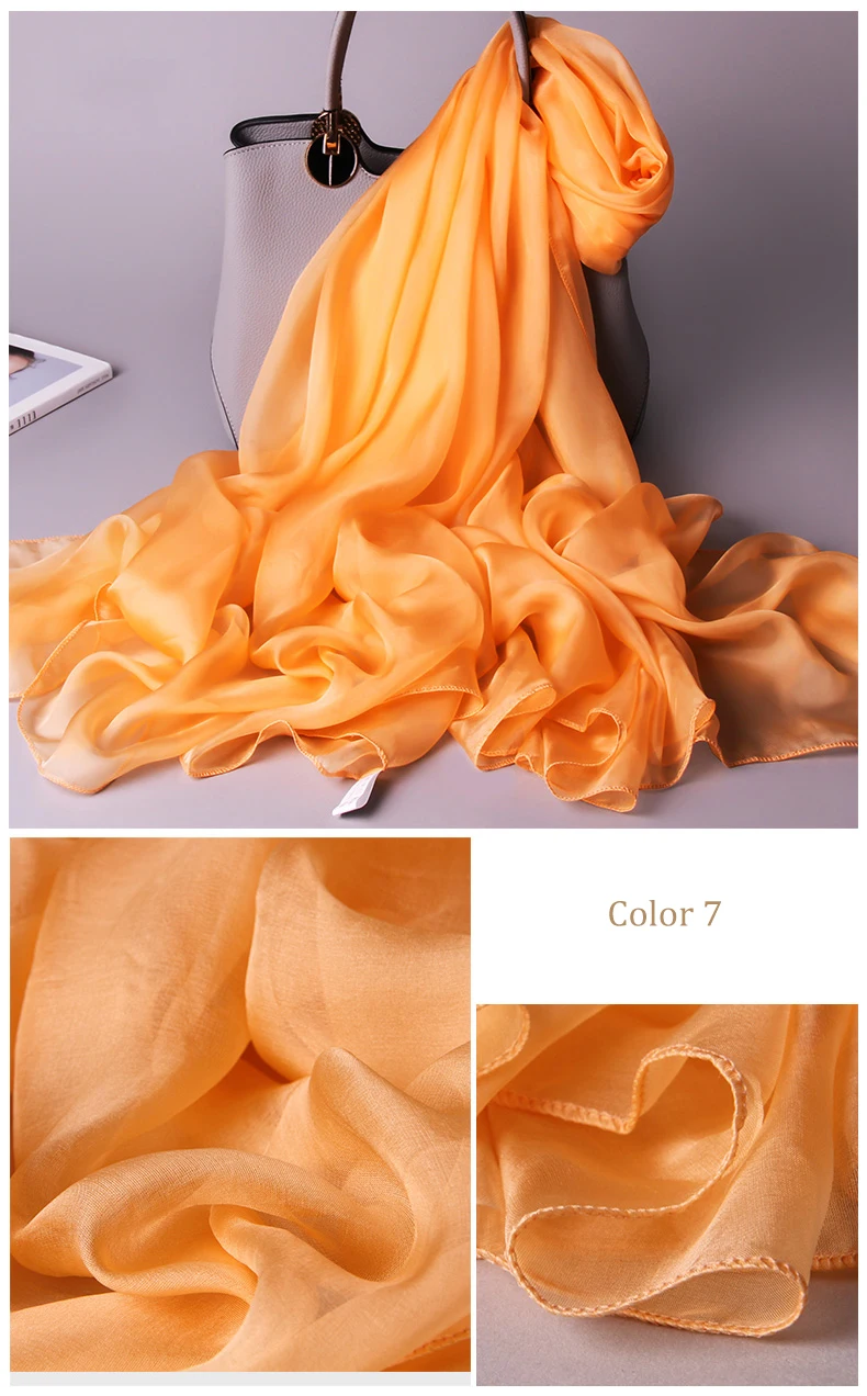 Натуральный шелк, шифон, шарф для женщин, сплошной чистый натуральный ...