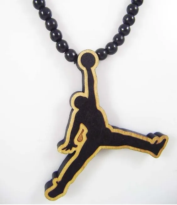 Good Wood Hip hop super air jordan badge Pendant Bead Chain Rosary