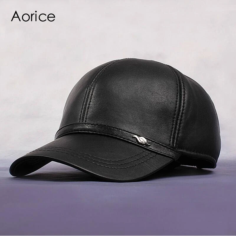 HL044 New Men's 100% Genuine Leather Military Hat Cap Baseball Adjustable