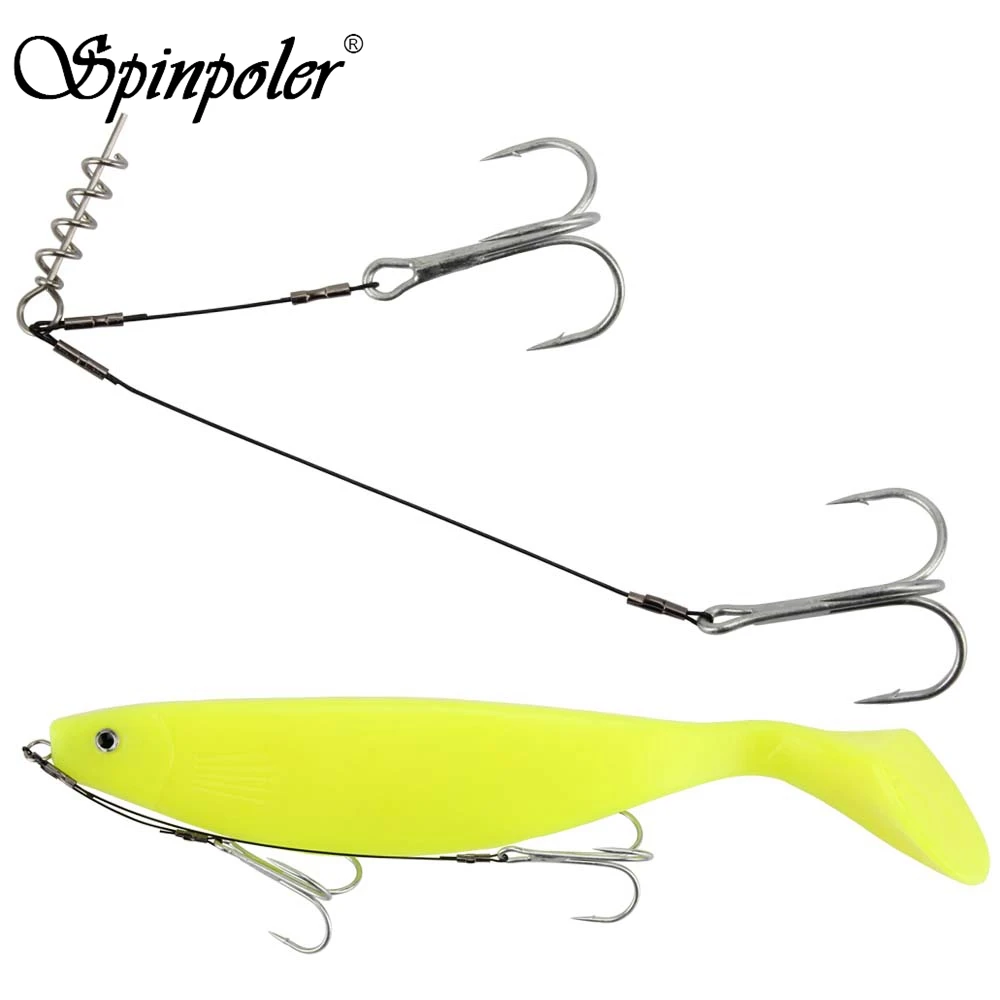 Spinpoler 1 шт. Нержавеющая сталь Акула рыболовный крючок показан 2 руки поводки