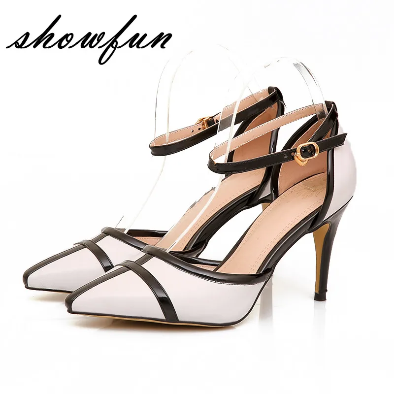 Plus Size Women's Genuine Leather Patchwork Ankle Strap Evening Pumps Brand Designer Pointed Toe Summer High Heeled Shoes Women Plus Size Women's Genuine Leather Patchwork Ankle Strap Evening Pumps Brand Designer Pointed Toe Summer High Heeled Shoes Women