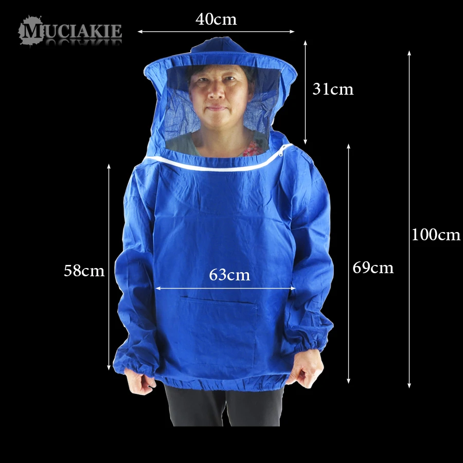 MUCIAKIE экономичный синий вентилируемый костюм защитная одежда для пчеловодства с черной вуалью капюшон анти пчела дышащая половина тела куртка